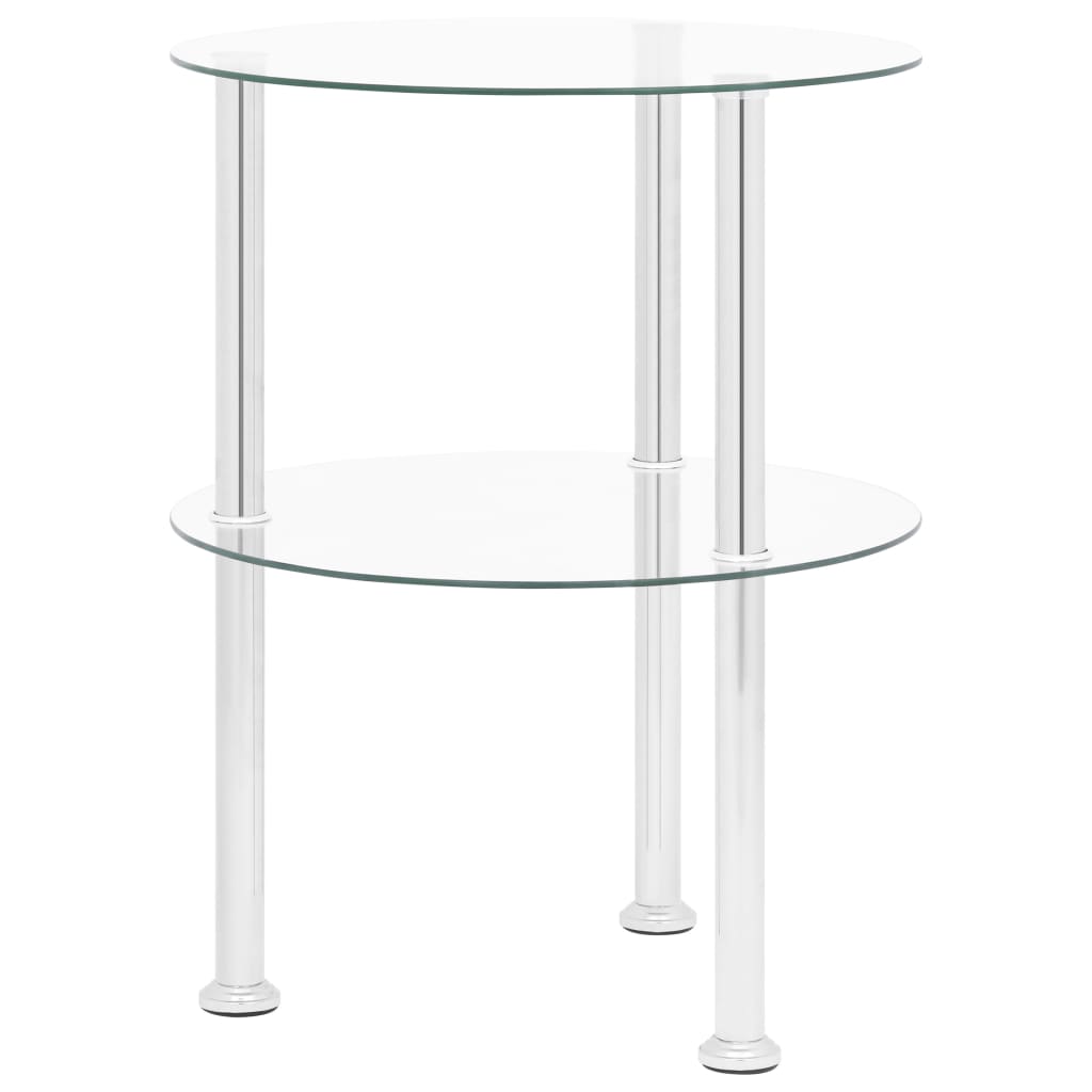 Side Table with 2 Shelves Transparent 38 Cm Tempered Glass