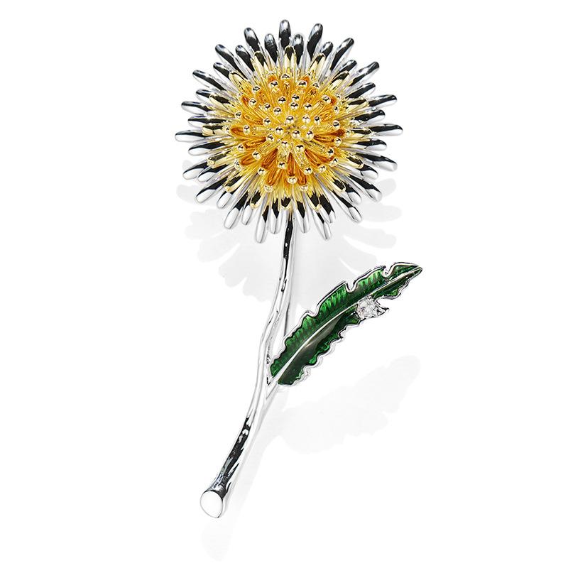 Dandelion Brooch Simple Natural Style Flower Pin for Women Coat Shirt Casual Elegant Gift