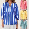 Amazon Cross-border Europe, America and 2026 Summer and Autumn New Women's Clothing Striped Shirt Bubble Sleeves Loose Top Popular Women