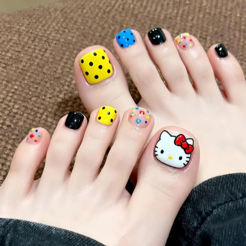 Hello Kitty Dopamine Toe Nail Art Stickers - Polka Dot & Whitening Design for Spring/Summer.