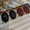 Saint Lou Lan Same Style Burgundy Dripping Oval Stud Earrings Temperament Fashionable Earrings Women'S Autumn And Winter Retro Black Earrings