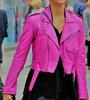Stylish Collared Jacket Pink Women Genuine Lambskin Real Handmade Leather Jacket Designer