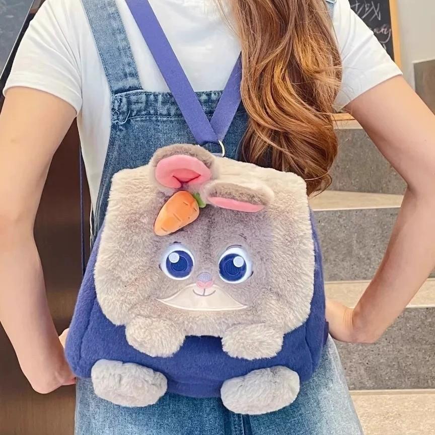 Cute Zootopia Cartoon Judy Nick Large Capacity Backpack Crossbody Bag Fluffy Flap Shoulder Bag 0154 CLE