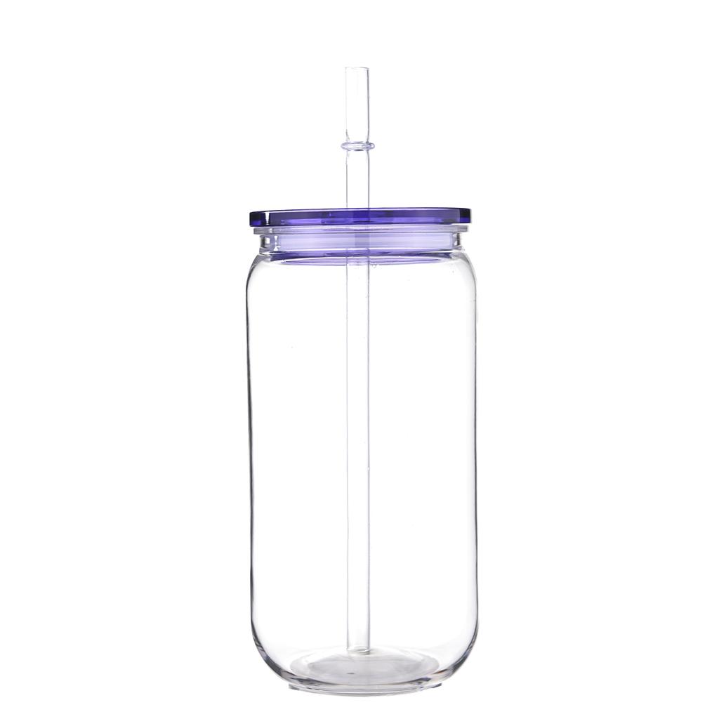 Transparent Plastic Straw Cup With Colored Lid Comes With Sreaw And Cup Lid Can Milk Coffee Throw-Proof 16 OZ