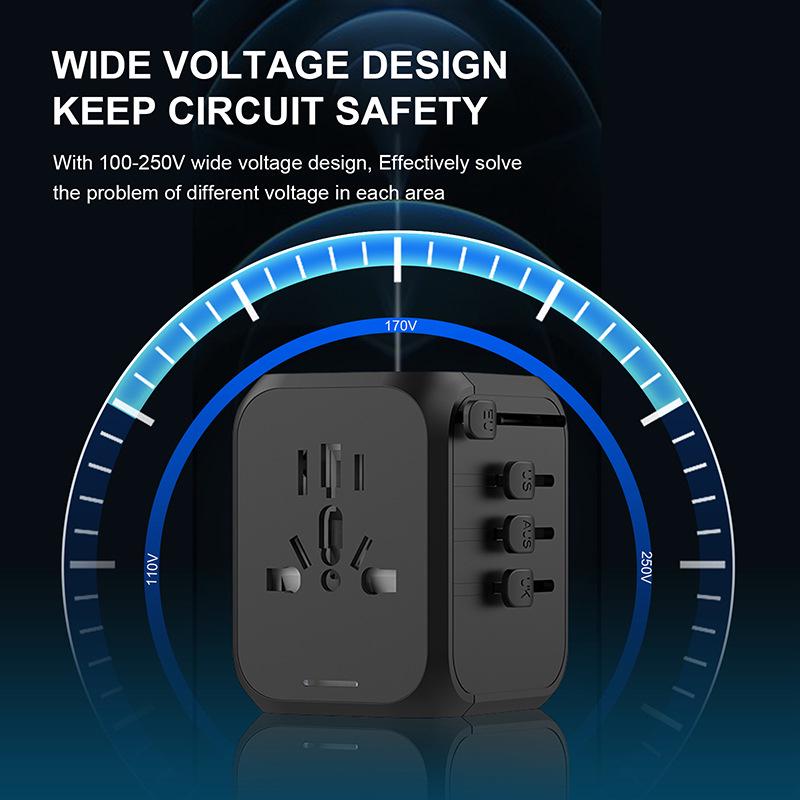 Adaptateur de voyage amélioré 2A2C: Convertisseur de prise multi-national pour UK, AU, UE, US
