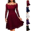 Elegant Off Shoulder Lace Dress for Women Long Sleeve Floral Cocktail Party Dress Knee Length A Line Evening Gown