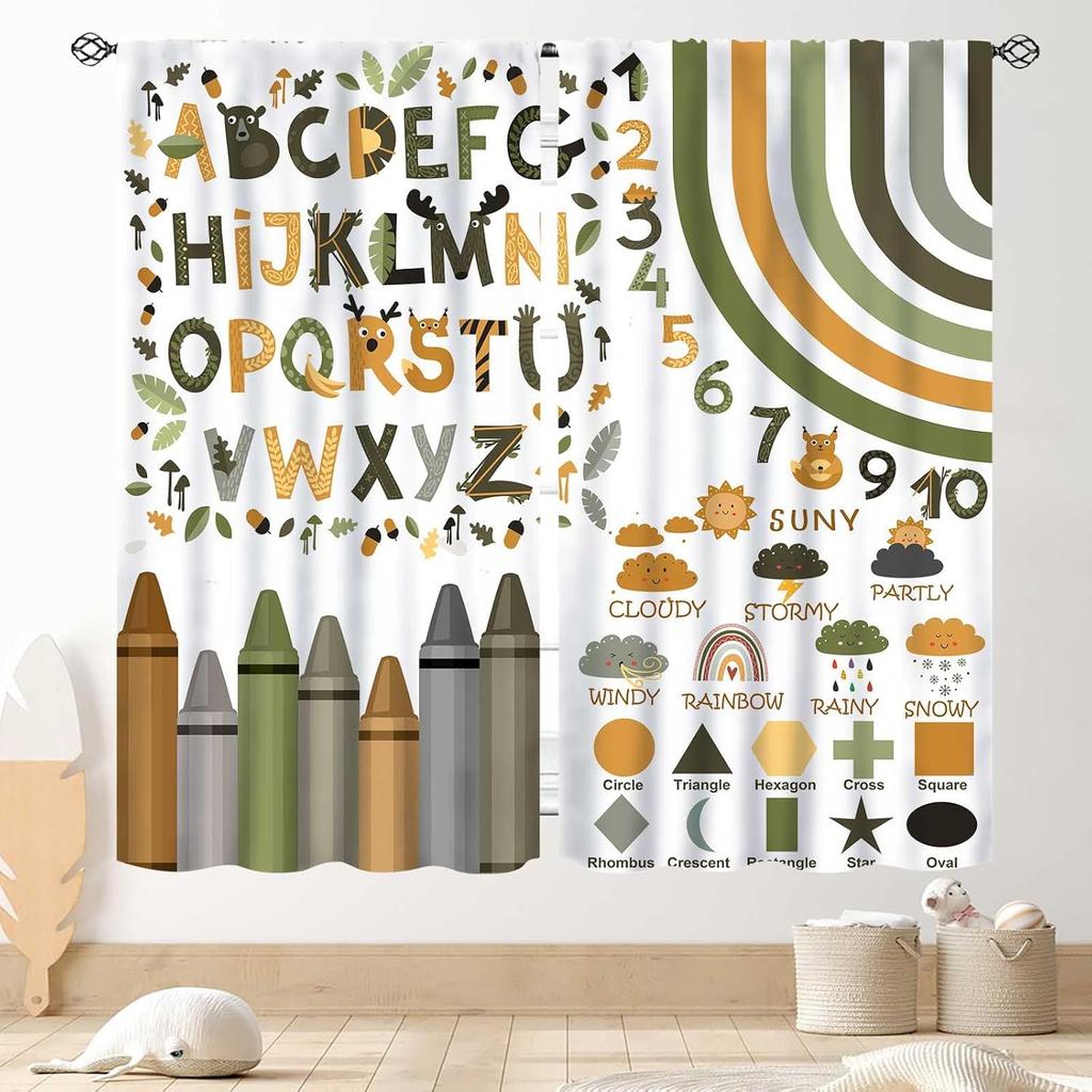 Kids Dinosaur Curtains For Boys Room, Cartoon Dino Funny Cute Dinosaur Safari Animals Colorful Window Treatments Drapery For