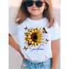European Sizes Girls' Summer Short-Sleeve T-Shirt with SUNSHINE & Sunflower Print - Round Neck Casual Blouse Top, Suitable for Casual Attire