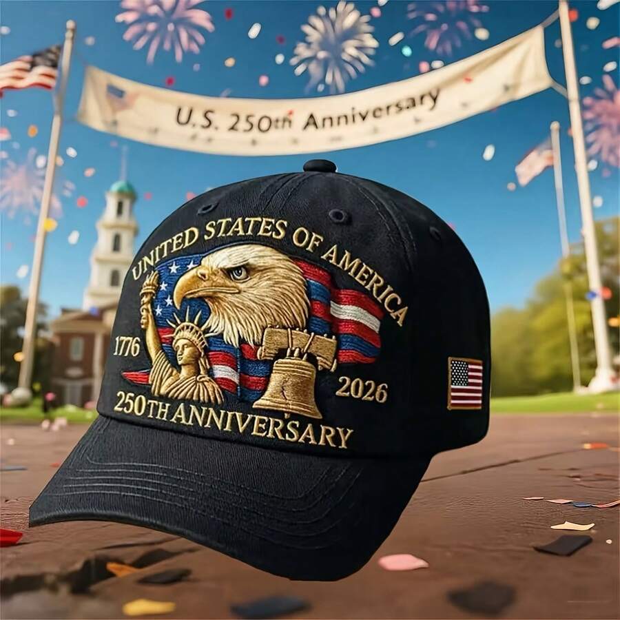 250th Anniversary Patriotic Baseball Cap Embroidered Eagle Liberty Bell Flag 1776-2026