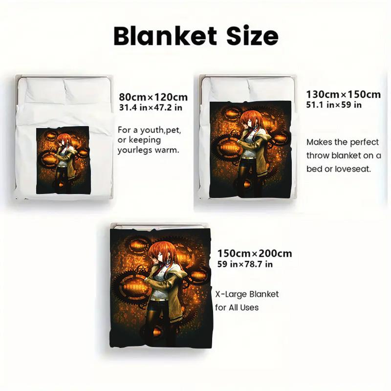 Steins Gate Anime Flannel Throw Blanket, Soft Blanket for Sofa Bed, Anime Character Print Home Decoration