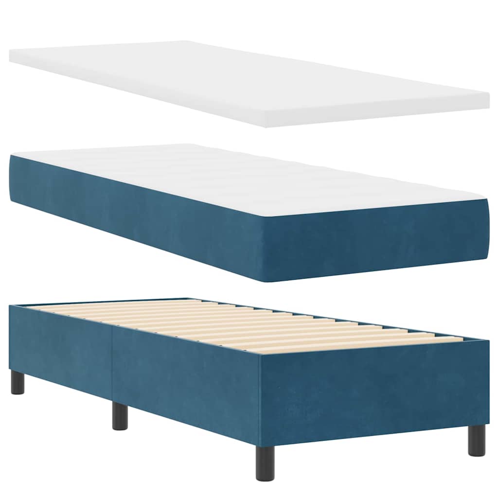 Box Spring Bed with Mattress Dark Blue 200 X 80 Cm Velvet