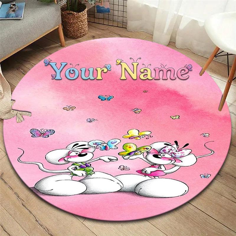 Diddl Custom Name Round Area Rug,Carpet Rug for Living Room Bedroom Sofa Playroom Decor,Non-slip Floor Mat