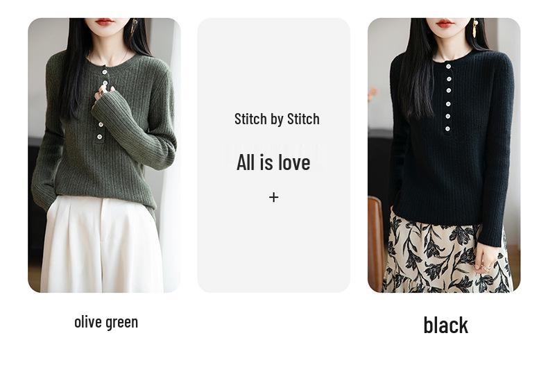 Autumn/Winter Women's Slim Fit Wool Knitwear - Round Neck, Long Sleeve Warm Top