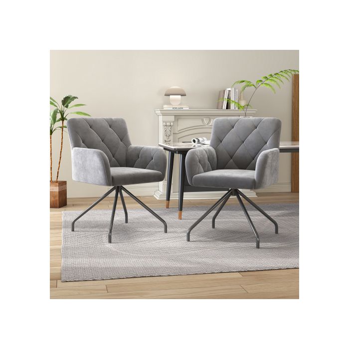 Dining Chairs - MUVOE - Set of 2 - Upholstered - Metal - Light Gray Velvet