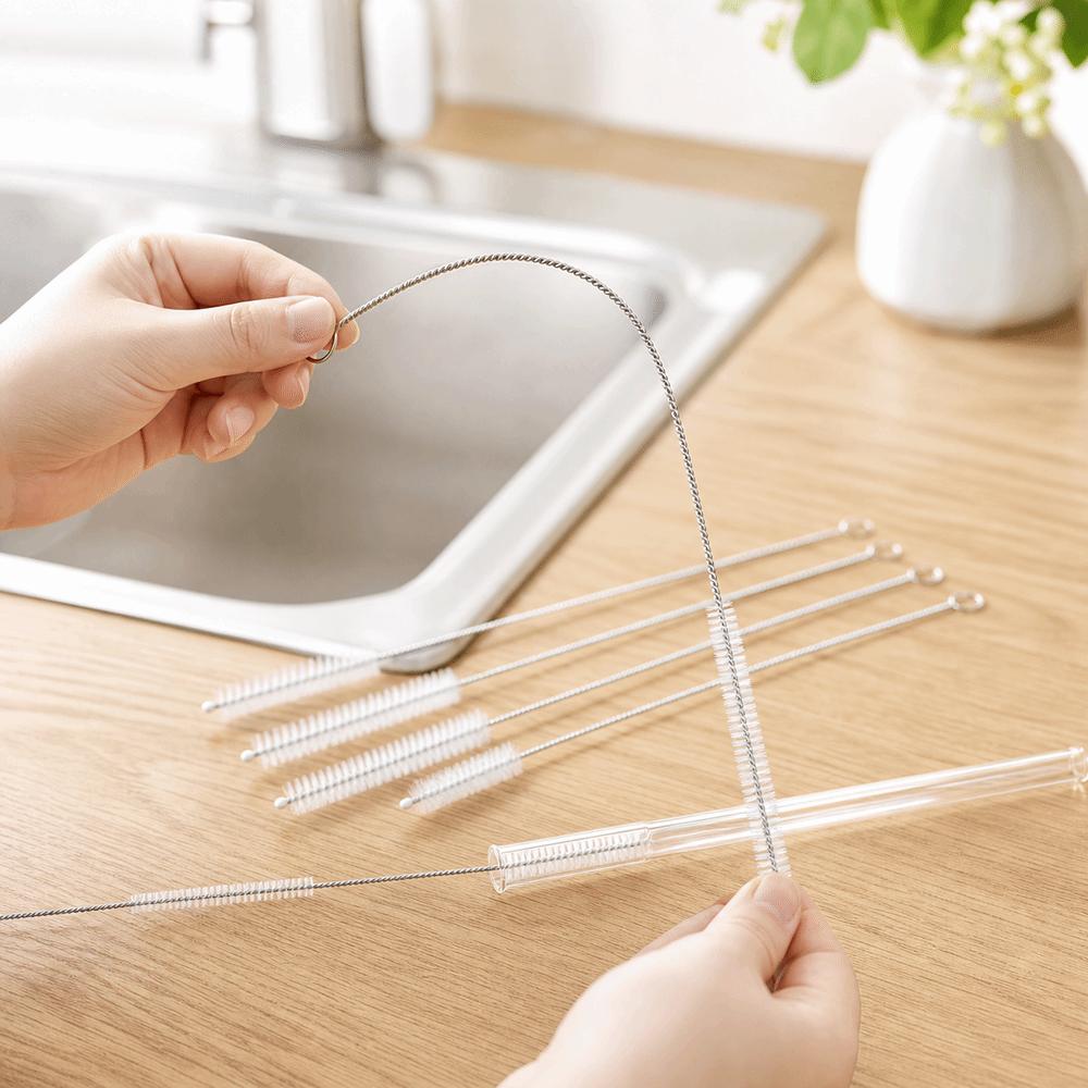 5pcs Soft Hair Tube Cleaner Brush Stainless Steel Handle Bottle Cleaning Brush For Straw Bottles