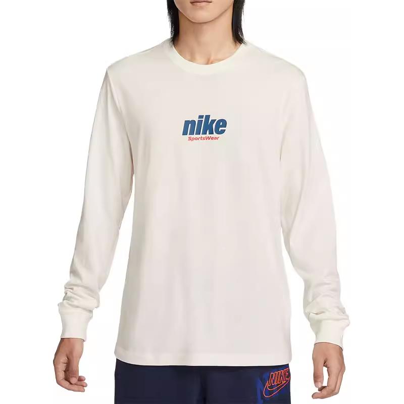 Nike Sportswear Casual Pullover Letter Print Crew Neck Long Sleeve T-Shirt Men Tops White HQ1569-133