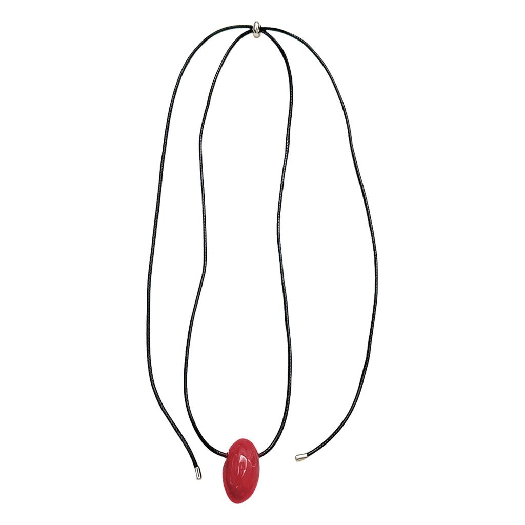 Chic Agate Ball Pendant Necklace Versatile Long Black Cord Sweater Necklace Charm with Red Agate Sphere Pendant