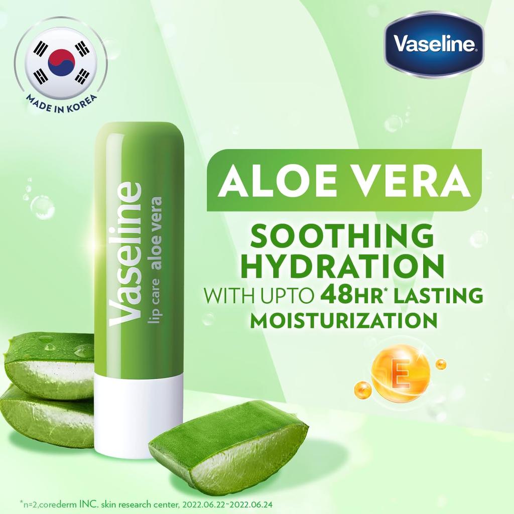 Vaseline Lip Care Aloe Vera Lip Balm Stick 4.8g Pack of 1 Up To 48Hr Moisturization Soft Lips
