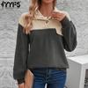 YYFS Women's Fashion Casual Colour Block Print Autumn Winter Long Sleeve Stand-collar Sweaters