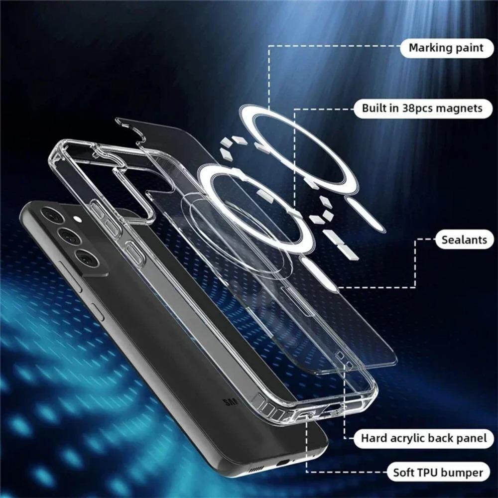Original Magsafe Magnetic Clear Case for Samsung Galaxy S24 Ultra S21 FE S22 Plus S23 Ultra Wireless Charging Shockproof Cover