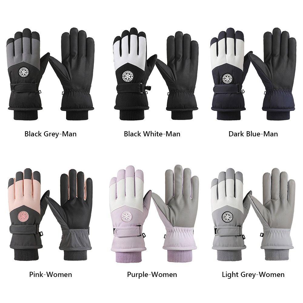 PU Leather Winter Cycling Gloves Fleece Lining Non-Slip Gloves Waterproof Gloves For Women Man