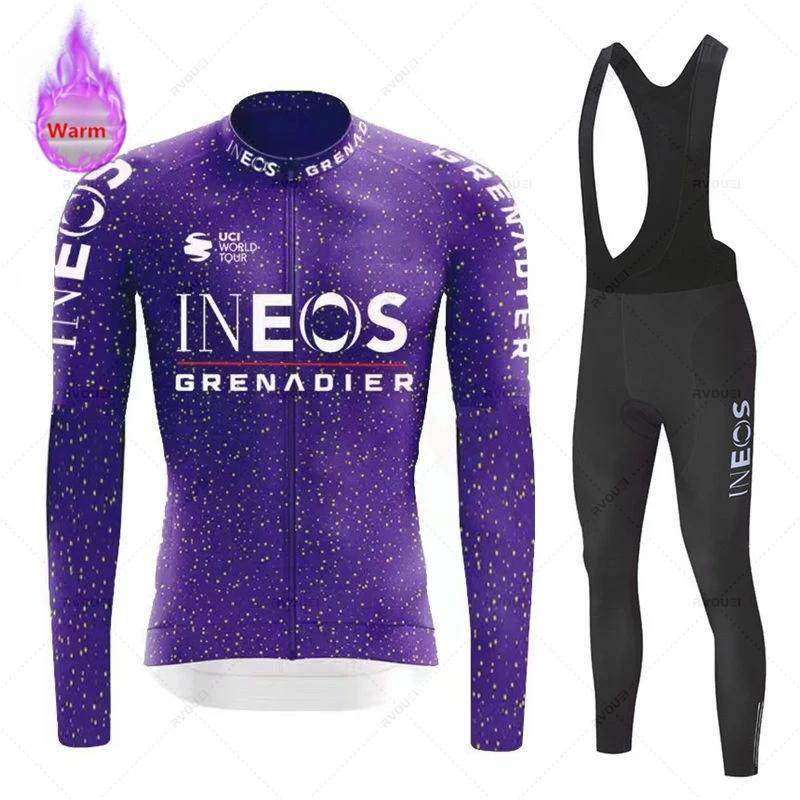 Ineos Grenadier Team Ziemas Fleece Garām Piedurkņu Riteņbraukšanas Džersija Komplekts Kalnu Velosipēda Apģērbs Valkāt Ropa Ciclismo Sacīkšu Velosipēda Uzvalks