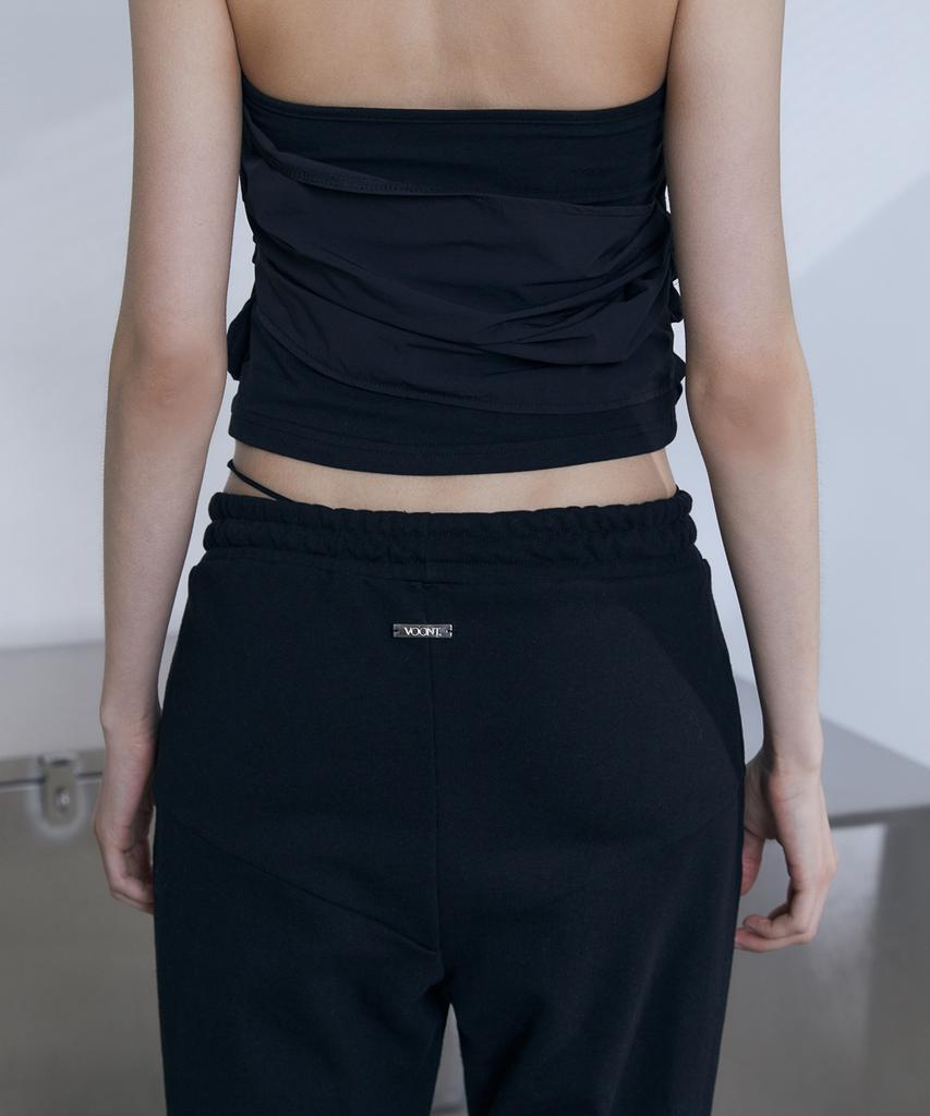 Bunteu Low-Rise String Bootcut Pants (Black)