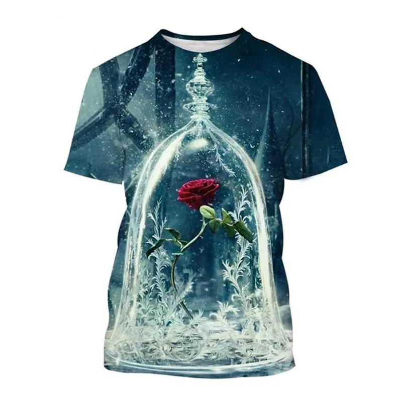 New Fashion Rose 3D Printing Men's T-shirt Popular Flower Art Rose Men Women Harajuku Casual Short Sleeve Oversize T-Shirt Tees