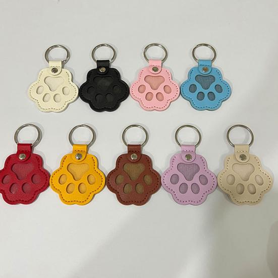 Faux Leather Pet Hair Keychain Dog Cat Claw Shape Souvenir Keyring