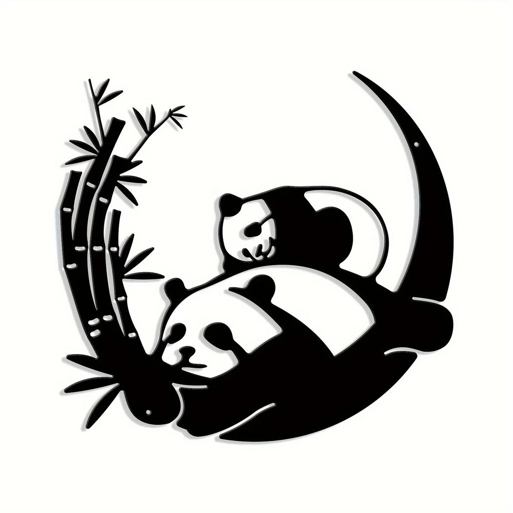 Panda Metal Wall Art Animal Silhouette Sculpture Modern Farmhouse Black Décor for Rural Family Office Stylish Home Decoration