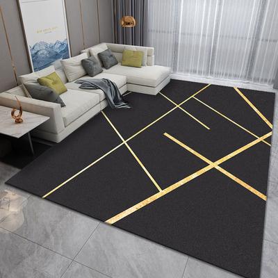 Black Gold Cross Line Living Room Bedroom Carpet Large Size Minimalist Design Anti-slip Rug for Home Decor