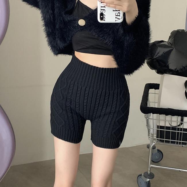 Women's High-Waisted Knitted Safety Shorts - Elastic, Slimming, Warm Base Layer Wool Pants