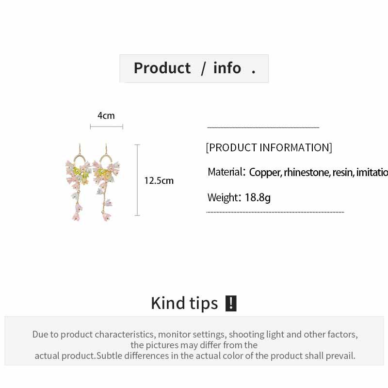 Dopamine Rhinestone Resin Flower Tassel Earrings: High-End, Fashionable Ear Hooks with a European and American Flair