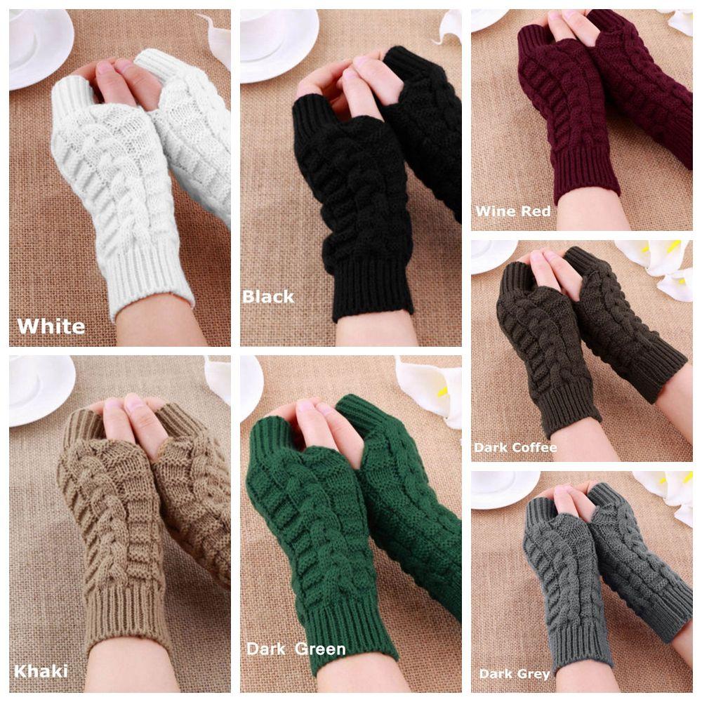 Hot Solid Gifts Fingerless Mitten Knitted Gloves Winter Warm Women Lady