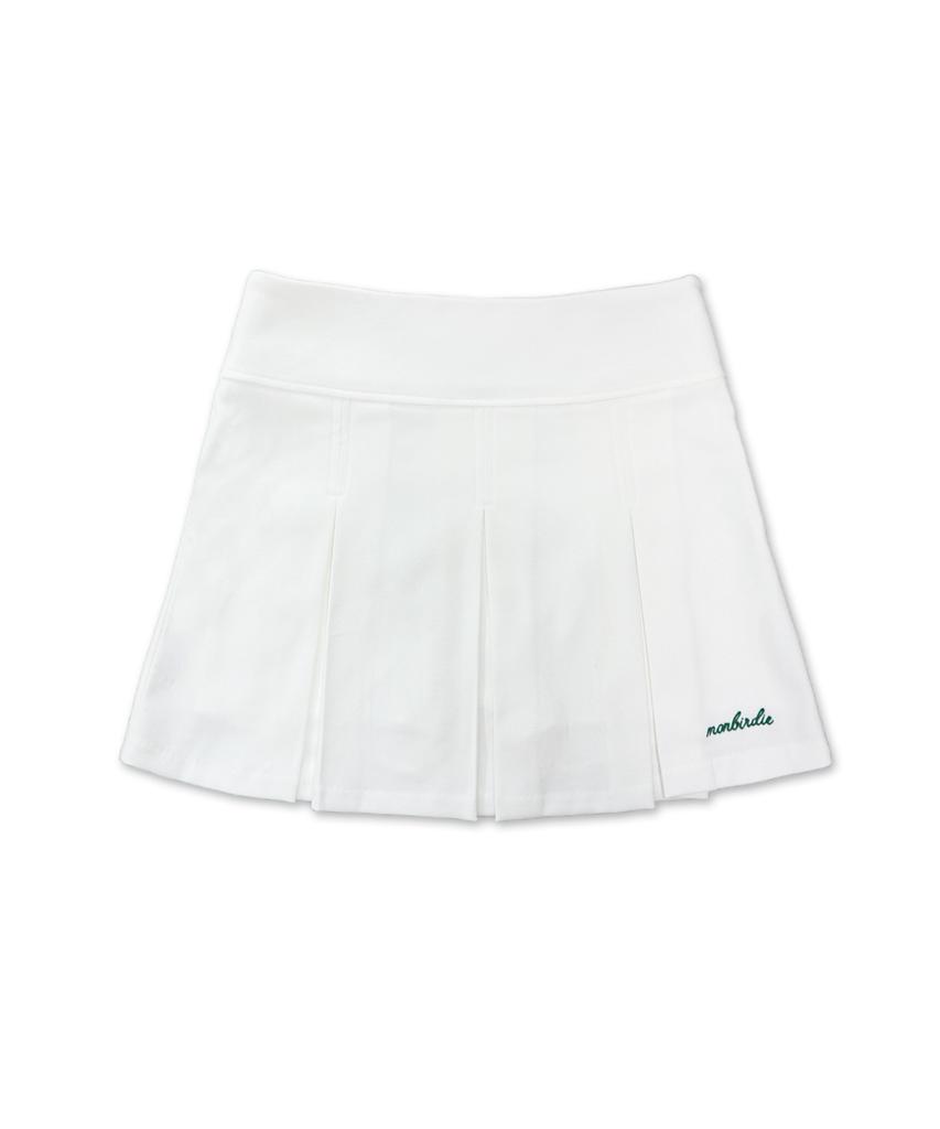 Mongbirdy Golf Soft Touch Warm Pleats Soft Brushed Embroidery Pleated Skirt_White