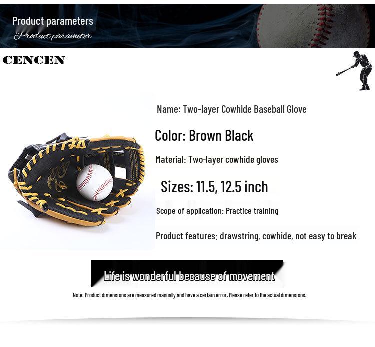 Cen Cen Jeugd Tweelaags Koeienhuid Baseball & Softball Handschoen, Linker/Rechterhand Werpershandschoen