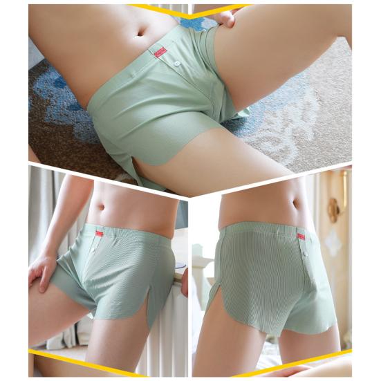 Summer Boxer Underwear Mid-rise Elastic Waistband Ice Silk Shorts Briefs Loose Fit Solid