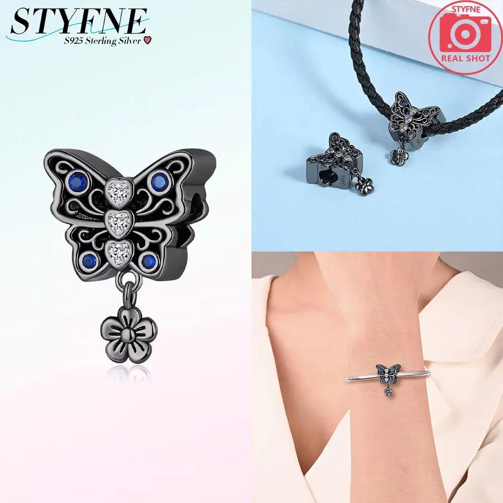 Authentic copper Black Butterfly Spider Purple Zircon Bee Flower Animal Bead Compatible With Bracelets Women Gift Diy Accessory Jewellery