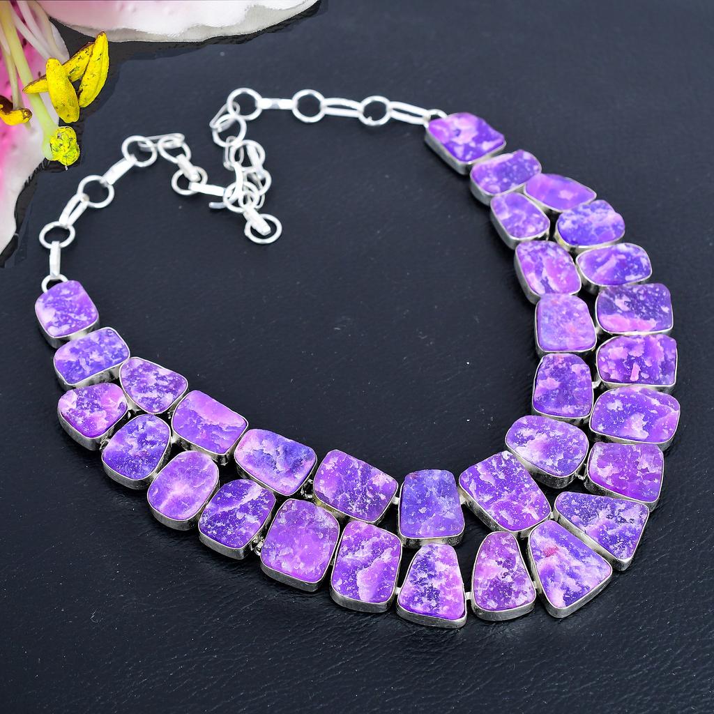 Purple Hememorphite Druzy Gemstone 925 Sterling Silver Jewelry Necklace 18" KG-1838