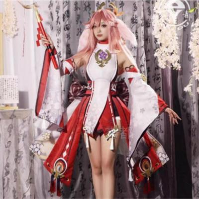 Yae Miko Genshin Impact Kostium Cosplay Pełny Zestaw Lisia Bogini Cosplay Kostium Kapłanki z Peruką Halloween