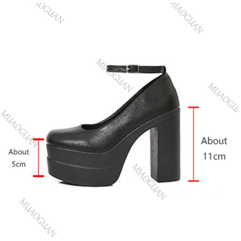 Mode Sexy Chaussures Simples à Semelles Épaisses Talons Hauts 11CM Boucle de Cheville Noir Printemps Automne Talons à Plateforme pour Femmes Escarpins pour Femmes