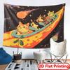 Weltraumkatzen Achterbahn Wandteppich Retro Cartoon Astronaut Kätzchen Druck Wandbehang für Kinderzimmer Wohnheim Dekoration