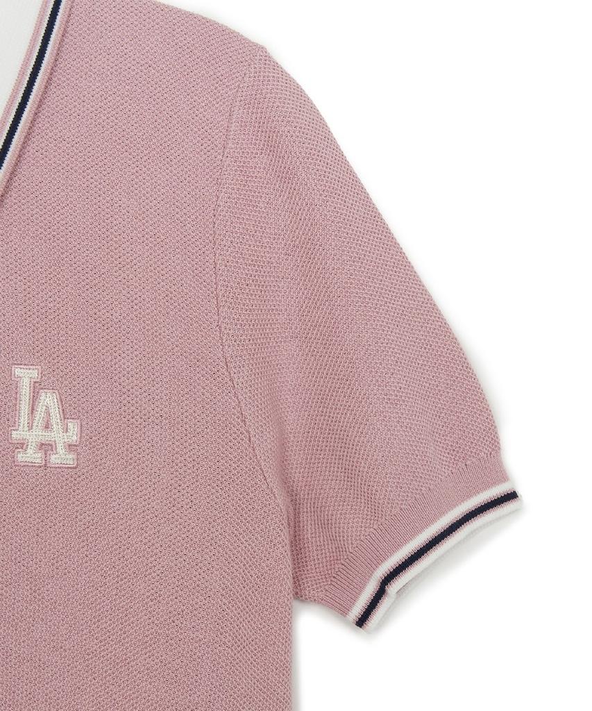 Emelbi Women'S Varsity Color Block Polo Short Sleeve Knit La (L.Pink)