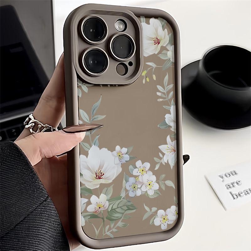Per iPhone 16 Pro 15 14 13 Pro Max 12 11 Xr Xs X 8 7 Custodia protettiva antiurto in TPU morbido con fiori e lenti
