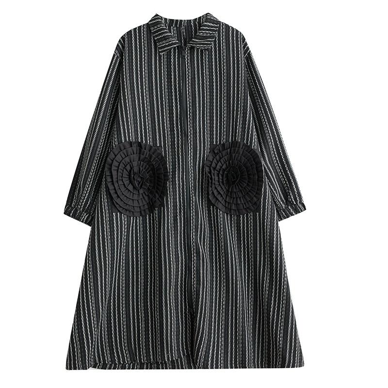 Långärmad Plus size vintage blommig rand nyinkommen klänningar för kvinnor avslappnad lös vår höst Skjortklänning
