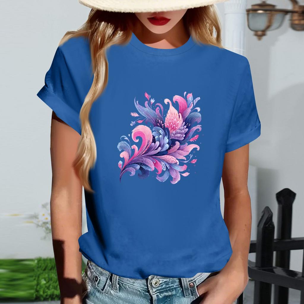 Damernas Mode Rundhalsad Casual Retrotryck Kortärmad T-shirt Topp