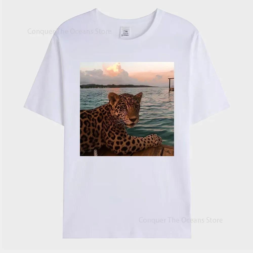 Heren T-shirt met luipaardprint Street Los Casual Korte Mouwen Zomer Ademend Katoen van Hoge Kwaliteit Streetwear Dames Tops