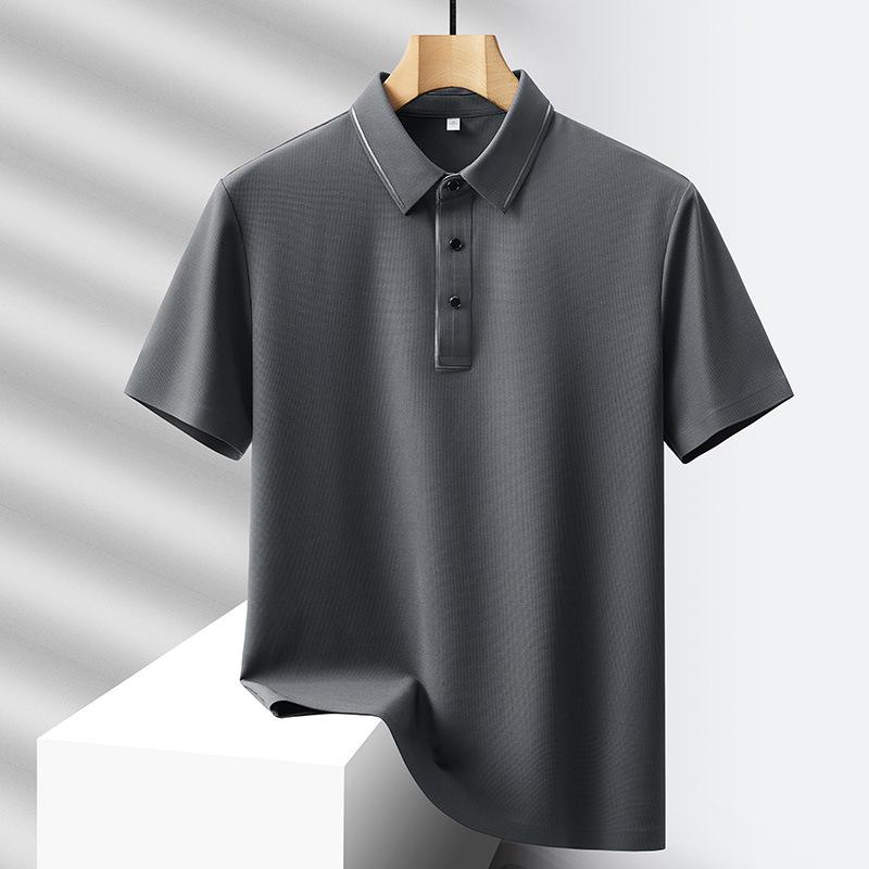 Short-Sleeved Ice Silk Polo Shirt Men'S Thin Breathable High-End Business Quick-Drying Top Seamless Polo Shirt Men'S