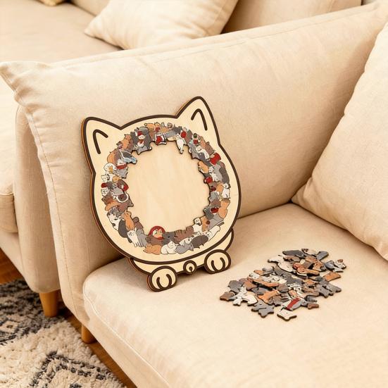135-teiliges Katzenförmiges Holzpuzzle Mailard/Macaron/Holz/Morandi-farbiges Tierformpuzzle für Erwachsene Katzenliebhaber