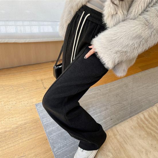Yousheng Women Pants Straight Wide Leg Drawstring Elastic Waist Casual Trousers with Pockets Solid Color Long Pants